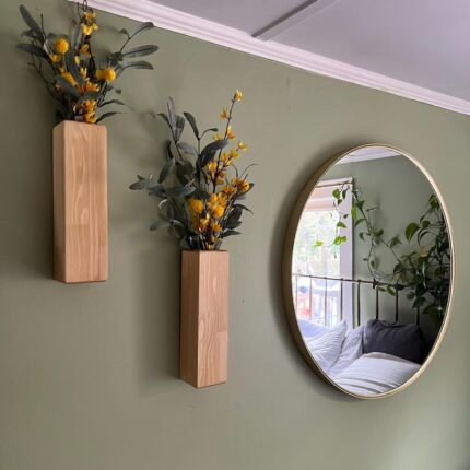 Hanging Vases with Glass Mirror and Flowers