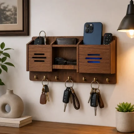 Multipurpose Geometric Wooden Key Holder