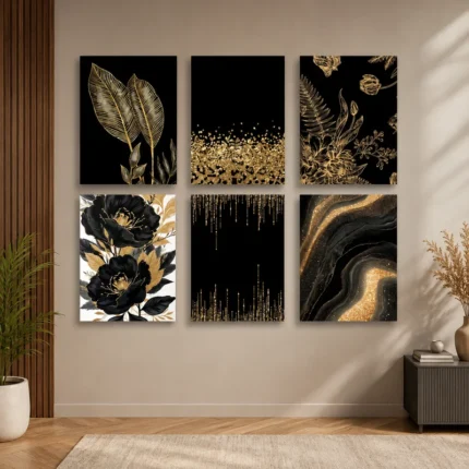 Black & Gold Theme 6 Piece Wall Art